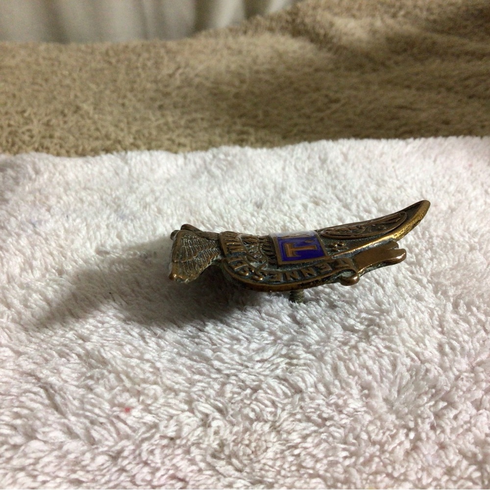 T.M.I. Military Institute Brass Eagle Shield Pin - Blue & Brass - Picture 6 of 15